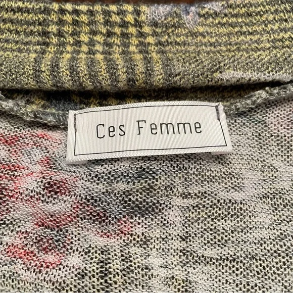 NWOT Ces Femme Yellow Plaid Floral Top | Size Large - Picture 3 of 13